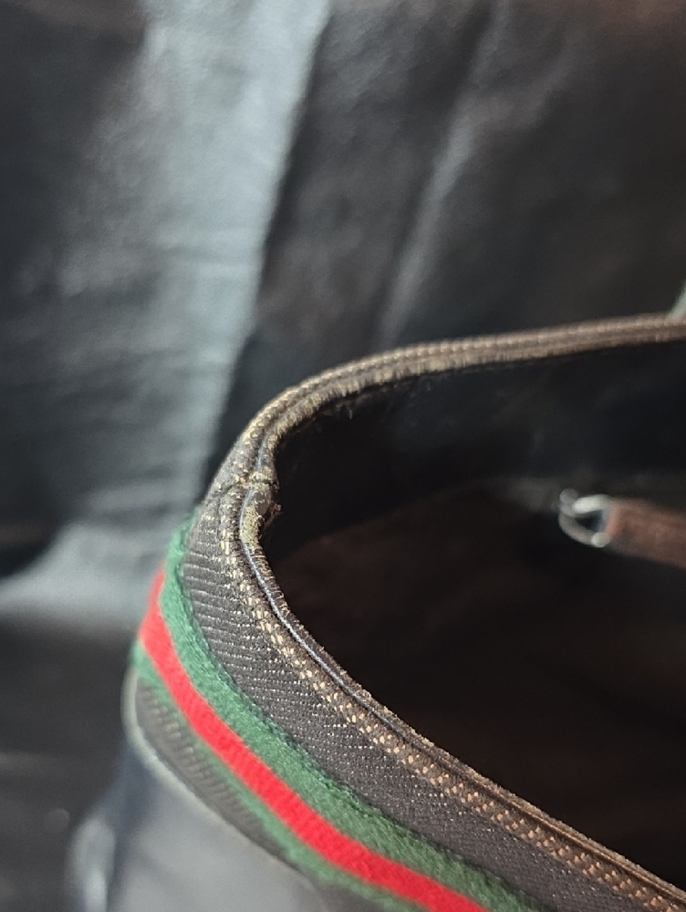 Gucci Black Denim Tote with Red and Green Web Accent - Picture 12 of 14